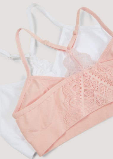 2 Pack Girls Coral & White Lace Back Seam Free Crop Tops (6-13yrs)