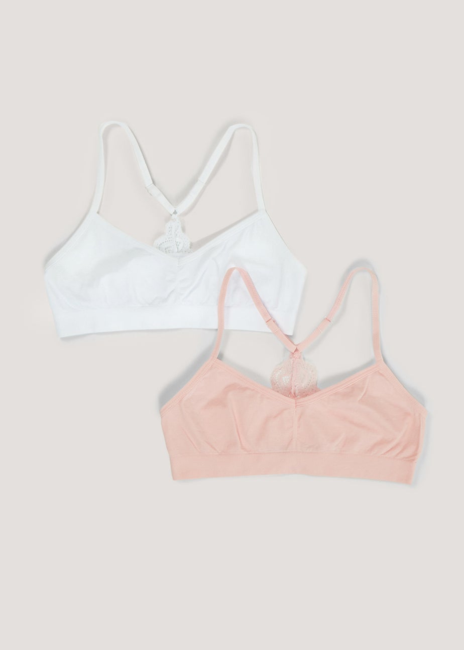 2 Pack Girls Coral & White Lace Back Seam Free Crop Tops (6-13yrs)
