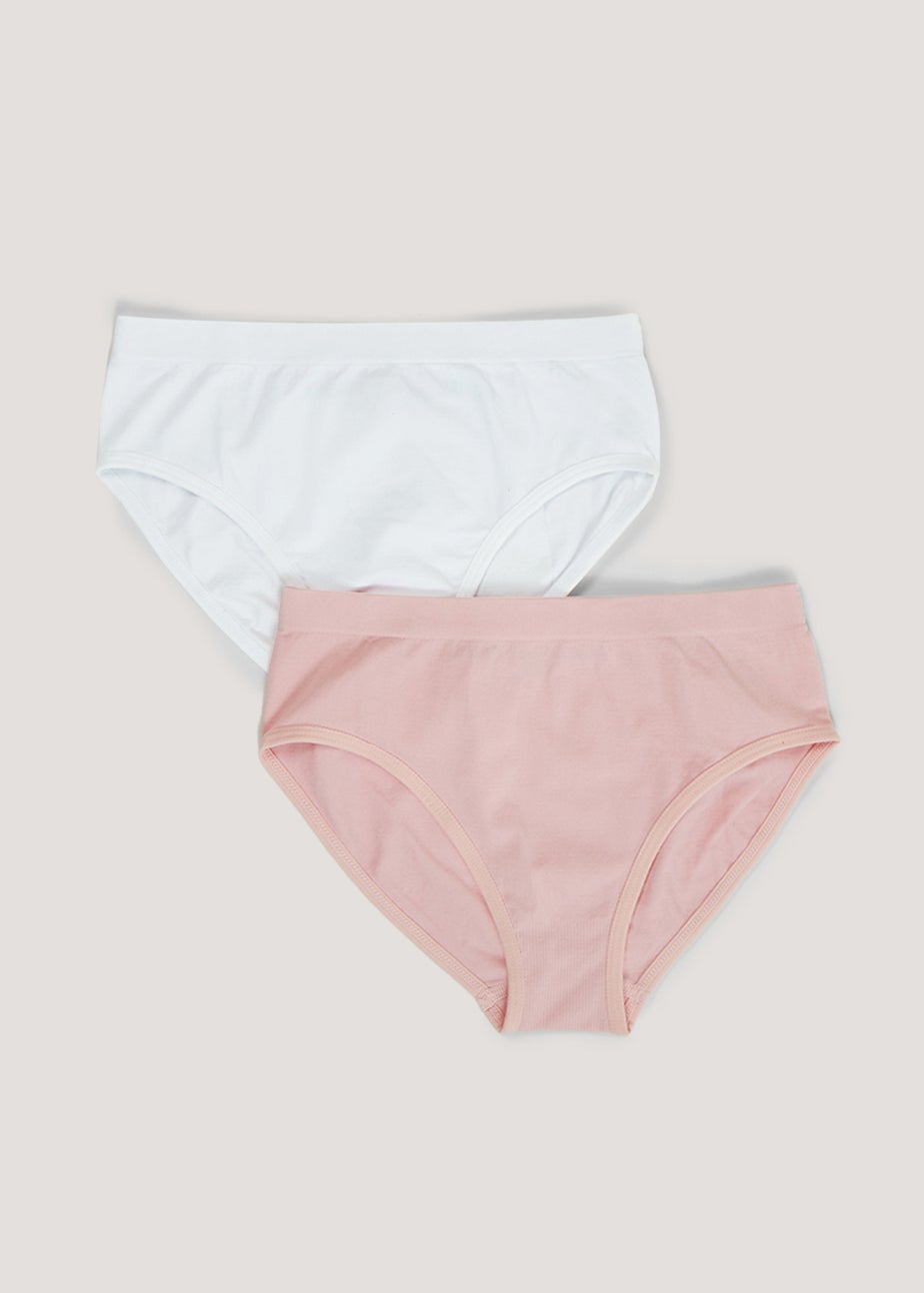 2 Pack Girls Coral & White Seam Free Knickers (6-13yrs)