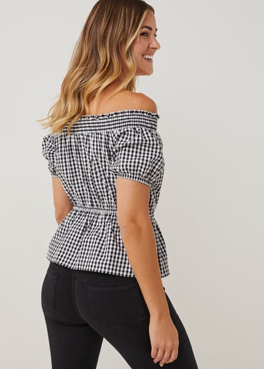 Black Gingham Bardot Top