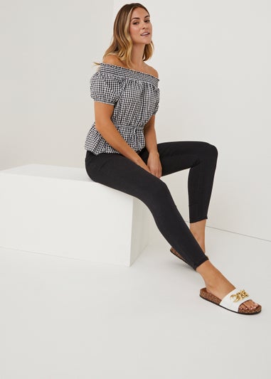 Black Gingham Bardot Top