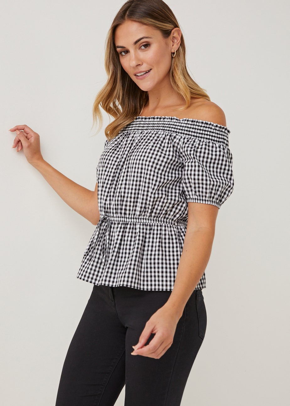 Black Gingham Bardot Top