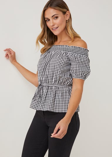 Black Gingham Bardot Top