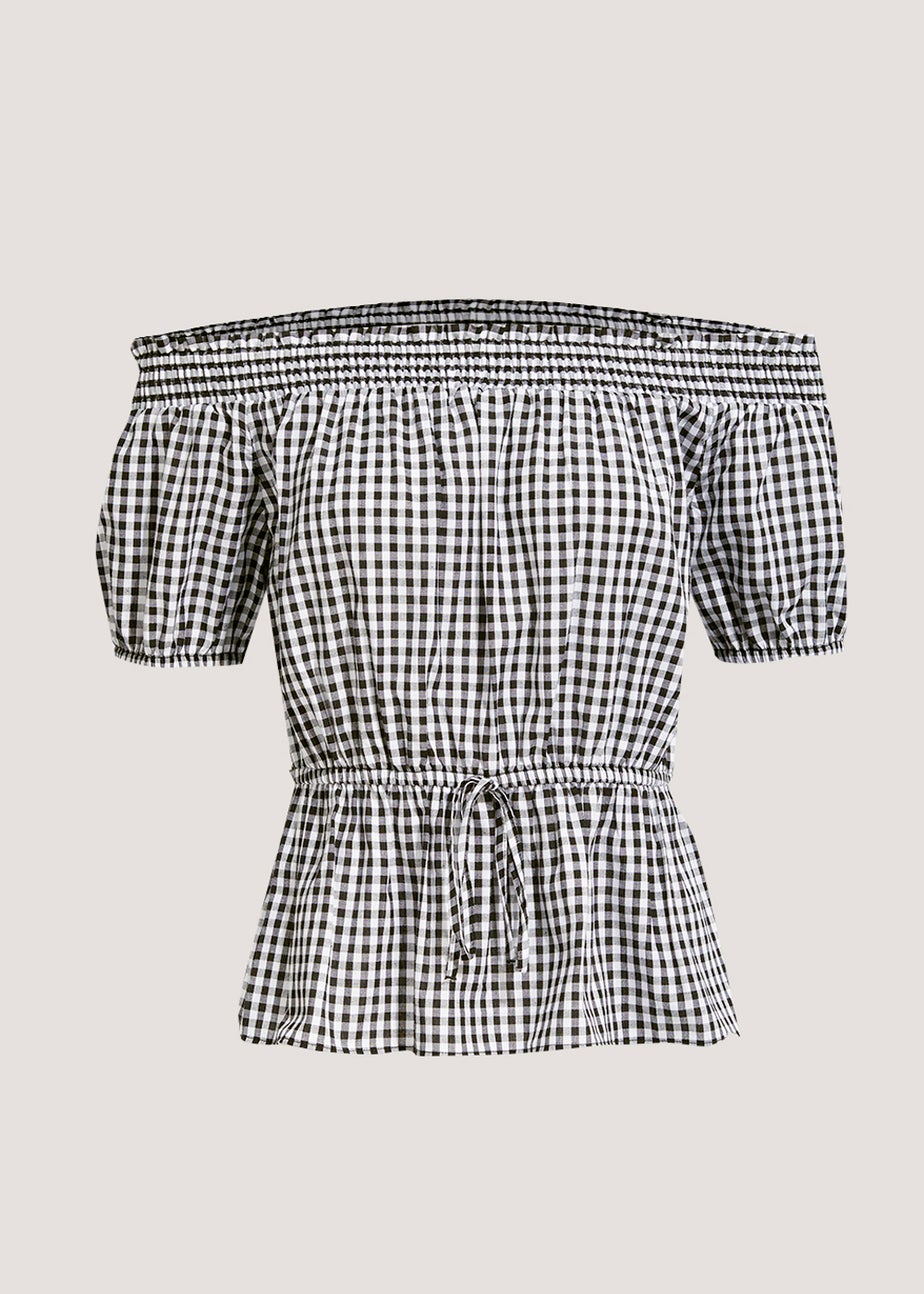 Black Gingham Bardot Top