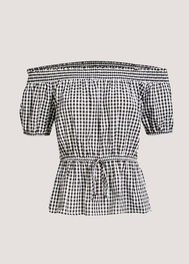 Black Gingham Bardot Top