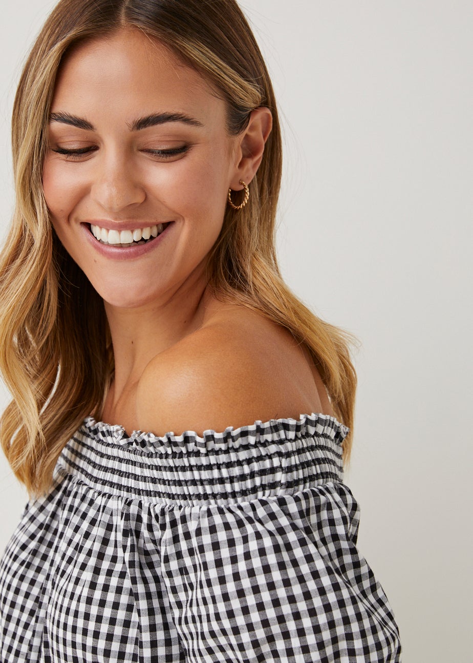 Black Gingham Bardot Top