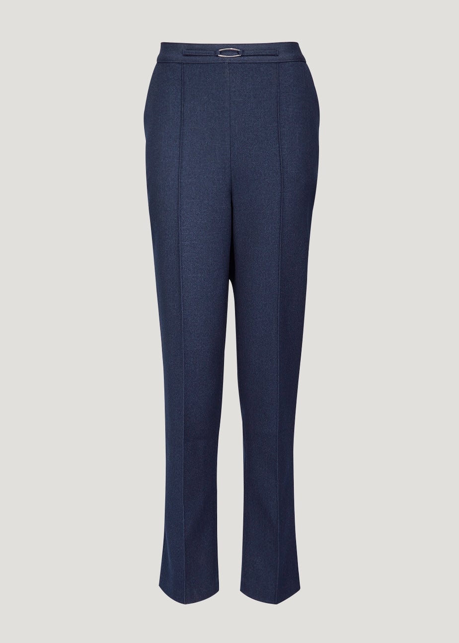 Et Vous Navy Pleat Front Straight Leg Trousers