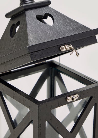 Black Wood Lantern (30cm x 14cm x 14cm)