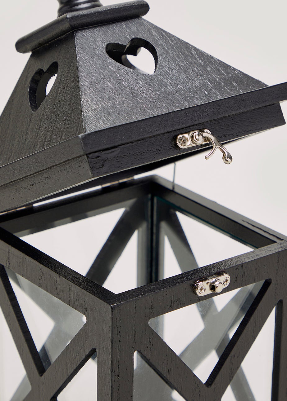 Black Wood Lantern (30cm x 14cm x 14cm)