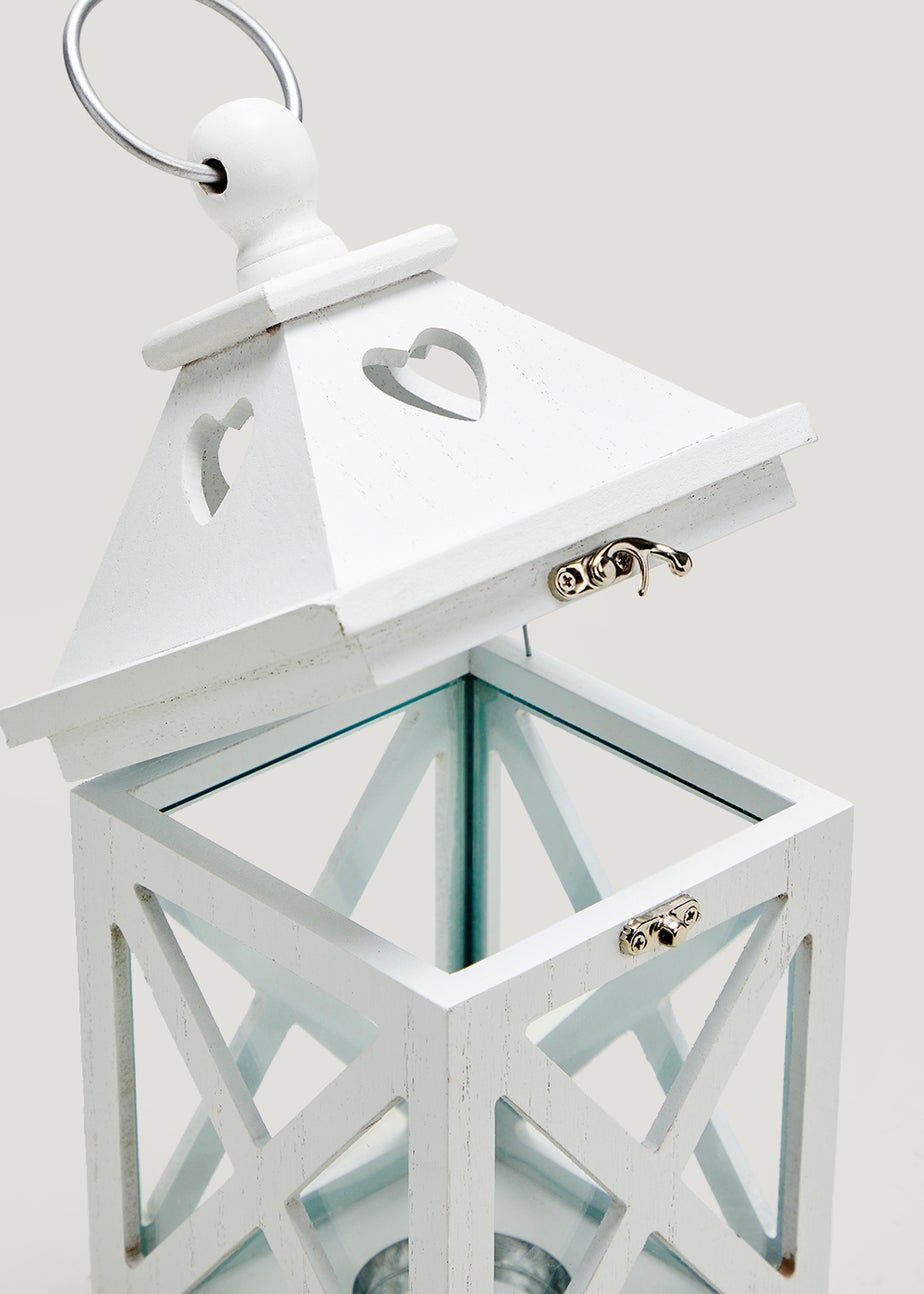 White Wood Lantern (30cm x 14cm x 14cm)