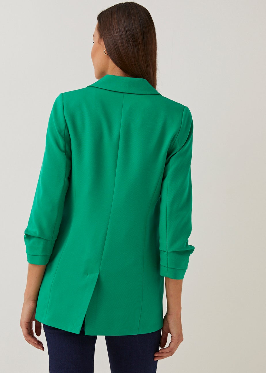 Et Vous Green Ruched Sleeve Blazer