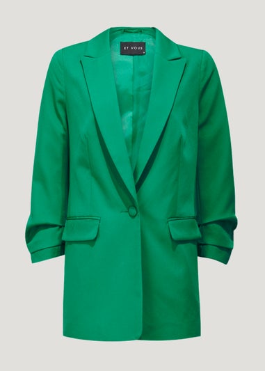 Et Vous Green Ruched Sleeve Blazer