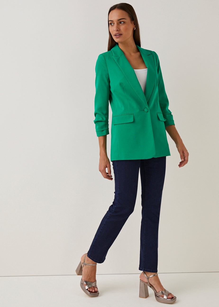 Et Vous Green Ruched Sleeve Blazer