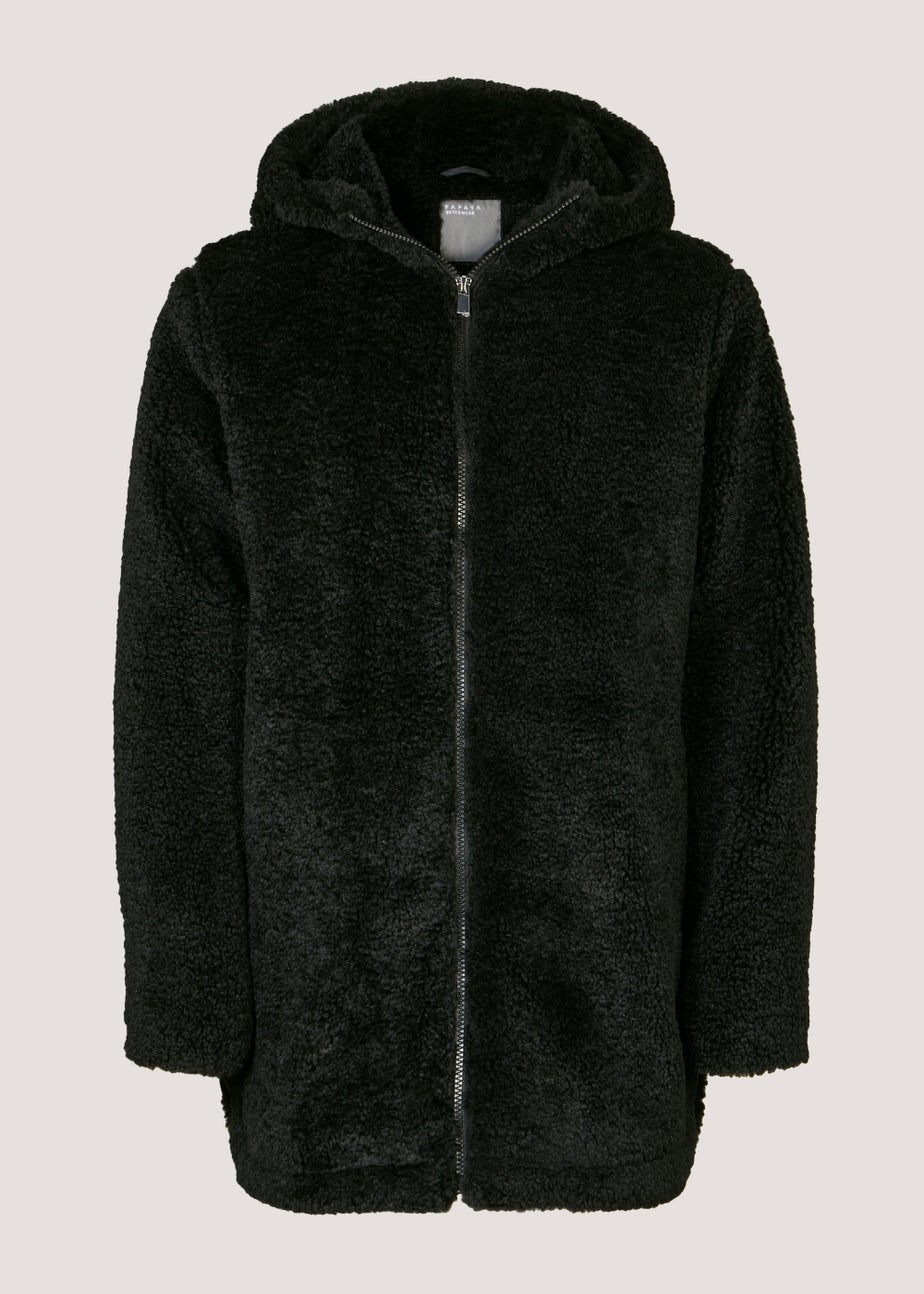 Black Zip Up Teddy Fleece Coat