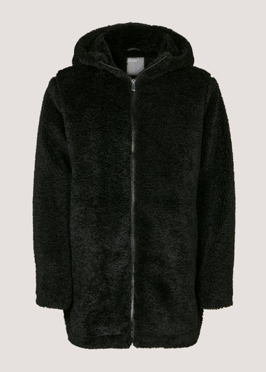 Black Zip Up Teddy Fleece Coat