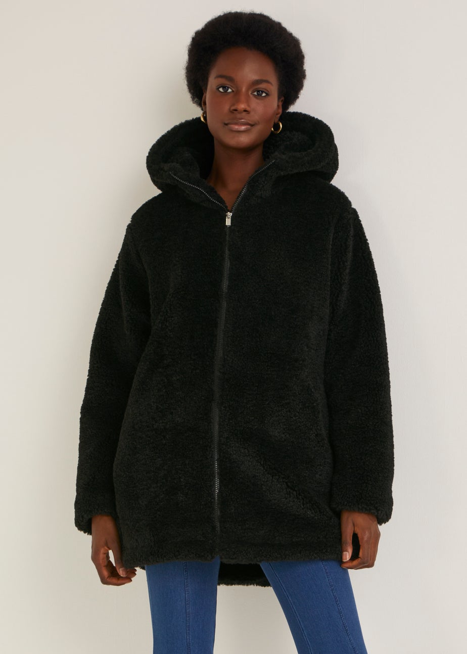 Black Zip Up Teddy Fleece Coat