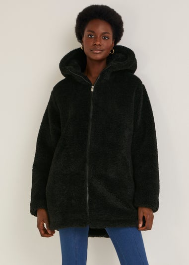 Black Zip Up Teddy Fleece Coat