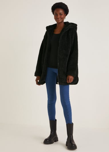 Black Zip Up Teddy Fleece Coat