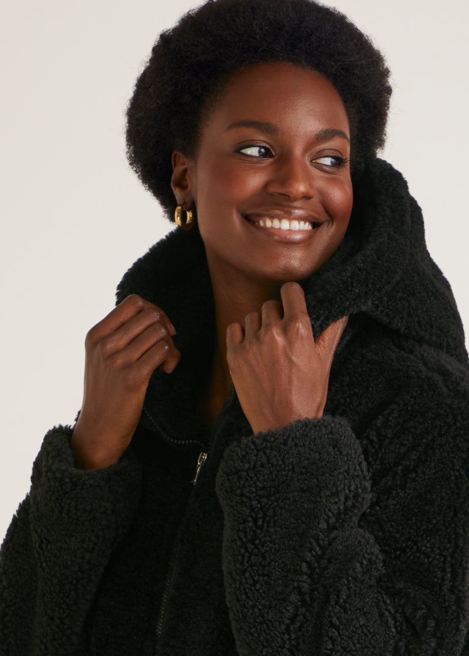Black Zip Up Teddy Fleece Coat