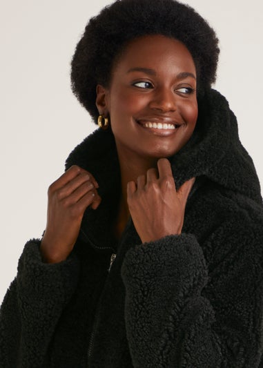 Black Zip Up Teddy Fleece Coat
