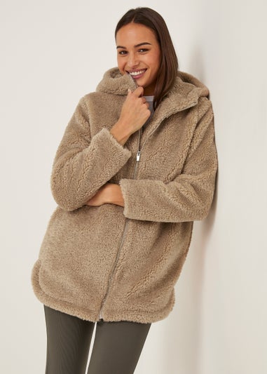 Camel Teddy Fleece Hooded Jacket