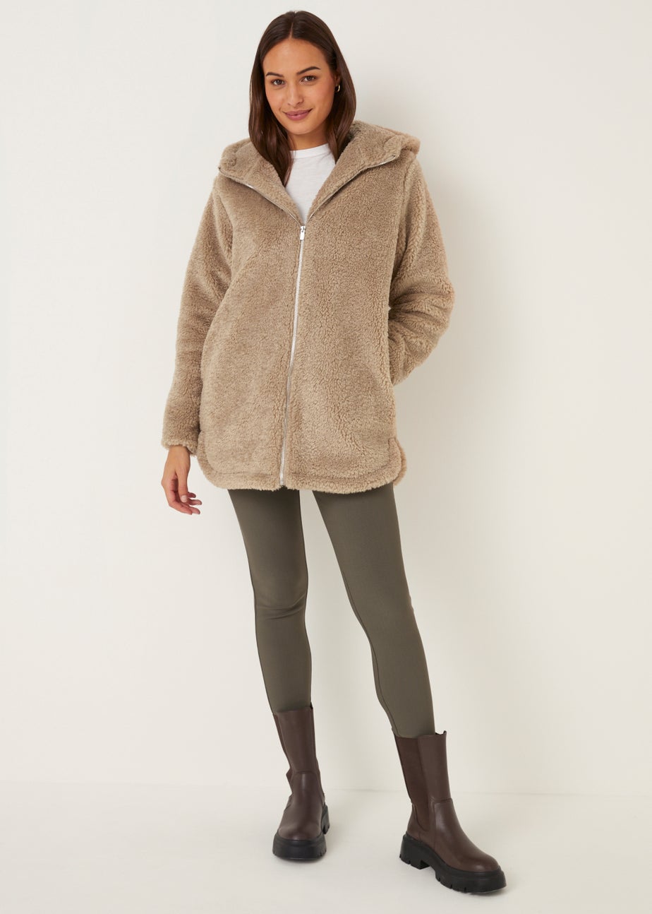 Camel Teddy Fleece Hooded Jacket