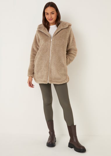 Camel Teddy Fleece Hooded Jacket