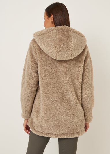 Camel Teddy Fleece Hooded Jacket