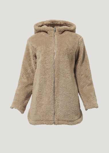 Camel Teddy Fleece Hooded Jacket