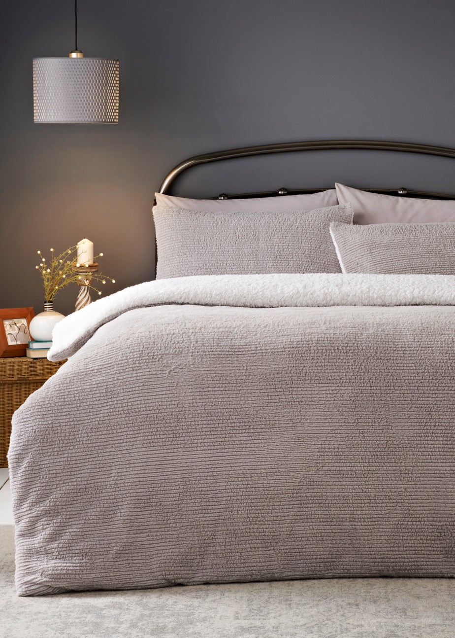 Grey Ribbed Sherpa Fleece Duvet Cover
