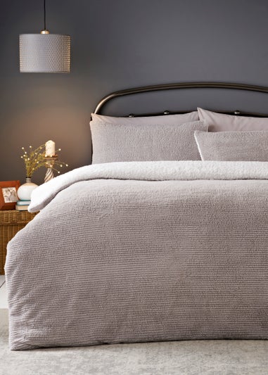 Grey Ribbed Sherpa Fleece Duvet Cover