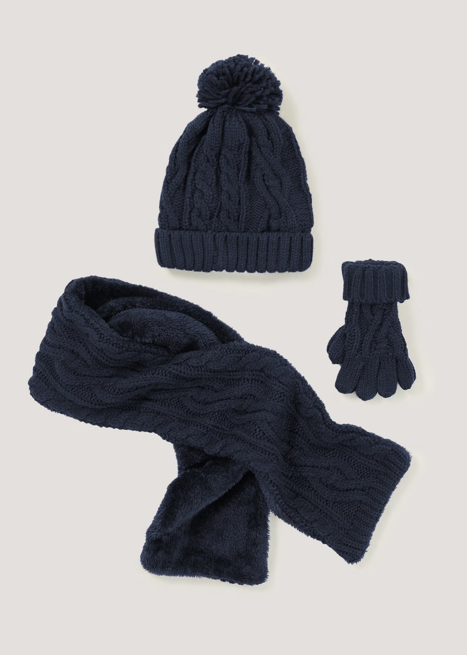 Kids Navy Hat Scarf Gloves Set (3-13yrs) Matalan