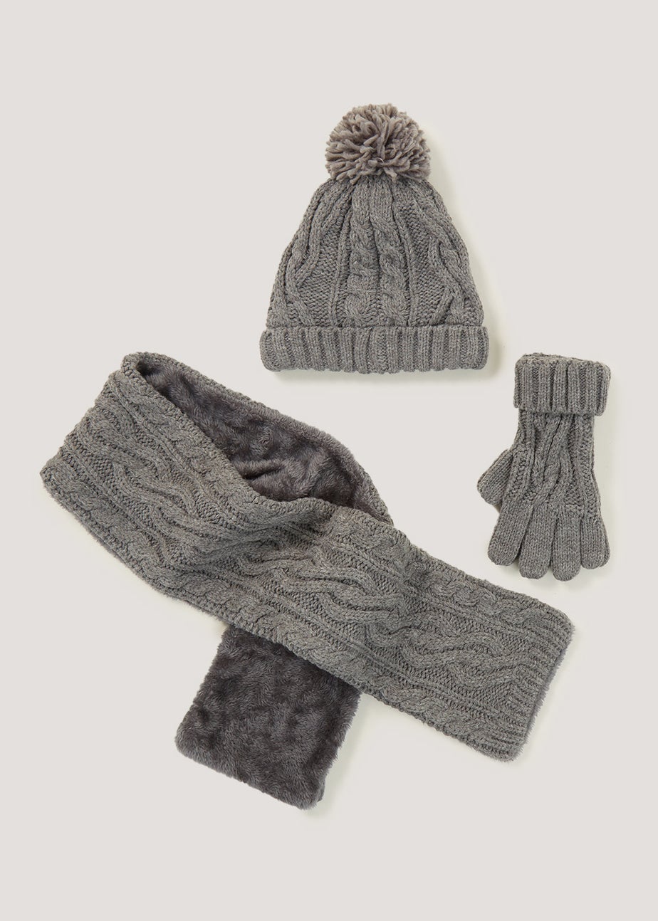Kids Grey Hat Scarf & Gloves Set (3-13yrs)