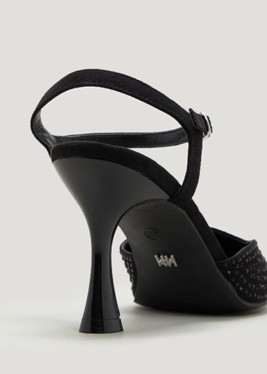 Head Over Heels Black Embellished Pointed Heels