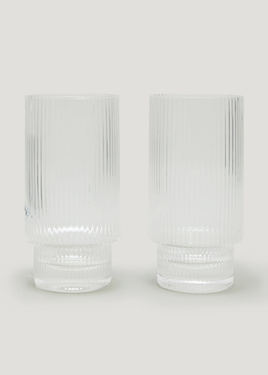2 Pack Clear Ribbed Glasses (13.5cm x 7cm)