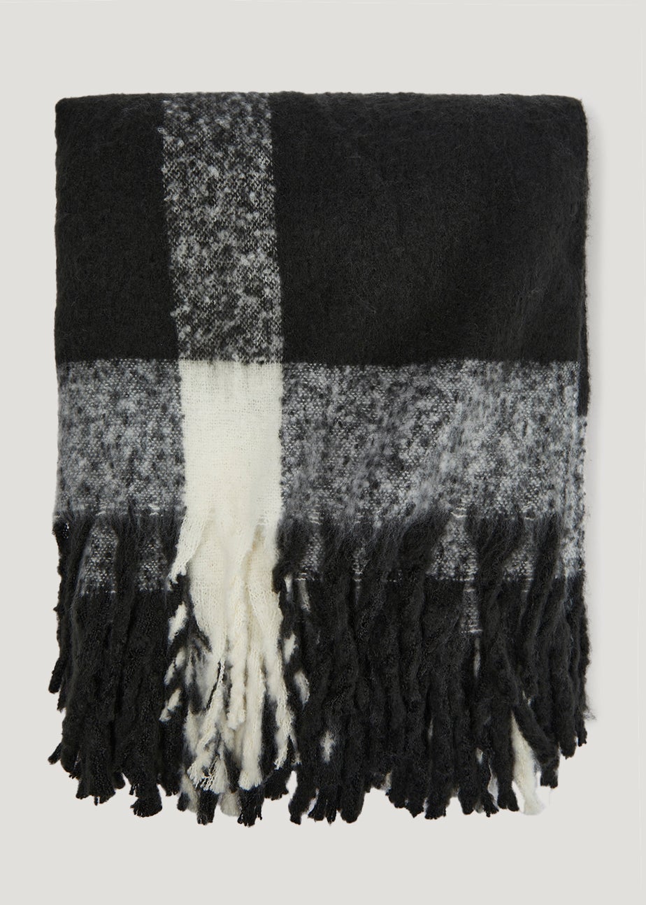 Black Check Faux Mohair Throw (130cm x 150cm)