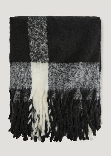 Black Check Faux Mohair Throw (130cm x 150cm)