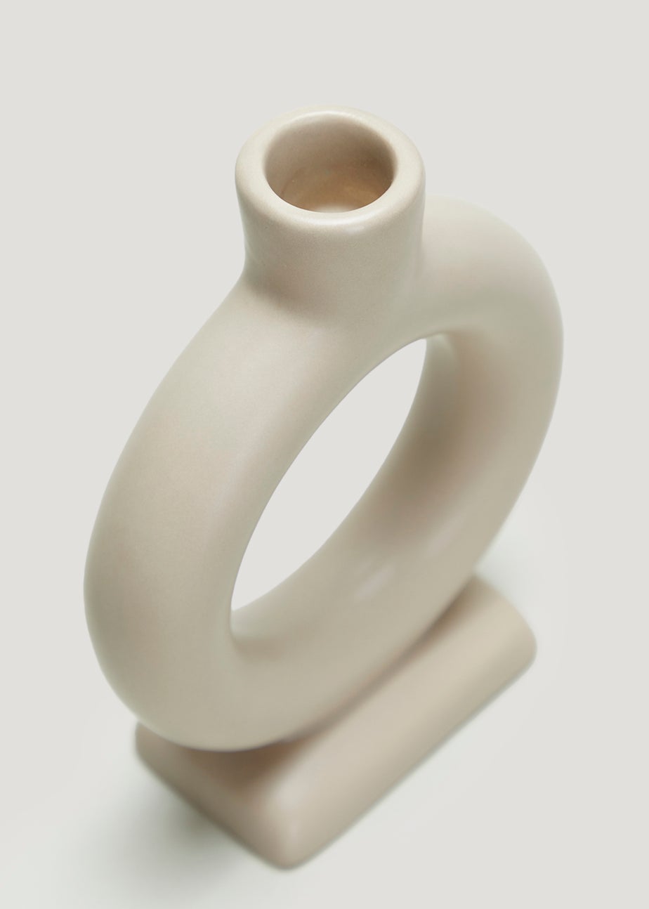 Beige Round Candle Holder (10.5cm x 5cm x 14cm)
