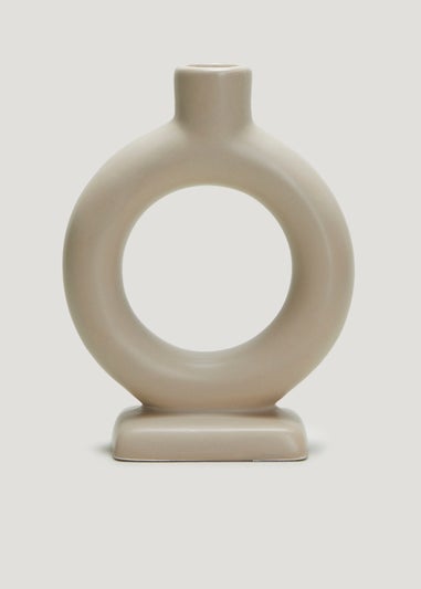 Beige Round Candle Holder (10.5cm x 5cm x 14cm)
