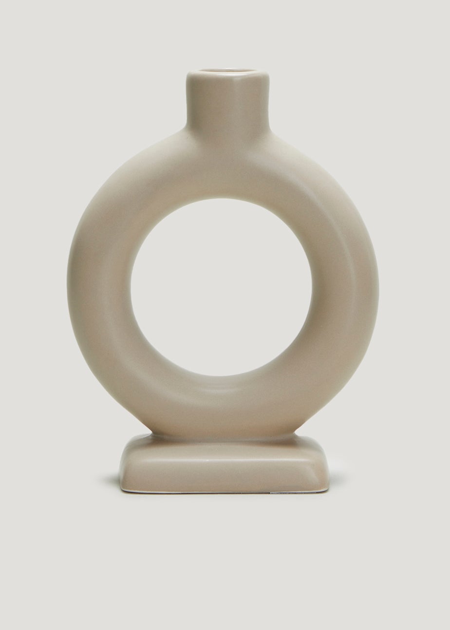 Beige Round Candle Holder (10.5cm x 5cm x 14cm)