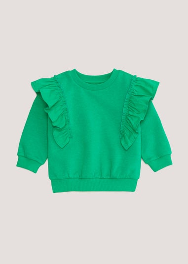 Girls Green Woven Frill Sweatshirt (9mths-6yrs)