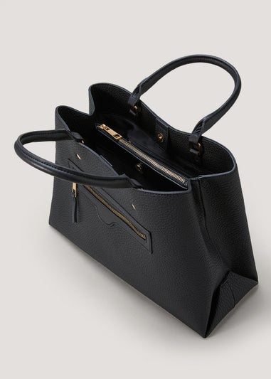 Black Triple Compartment Tote Bag