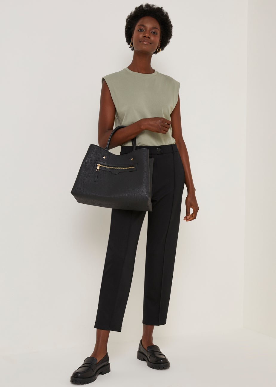 Black Triple Compartment Tote Bag