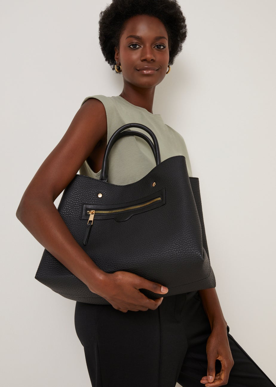 Black Triple Compartment Tote Bag