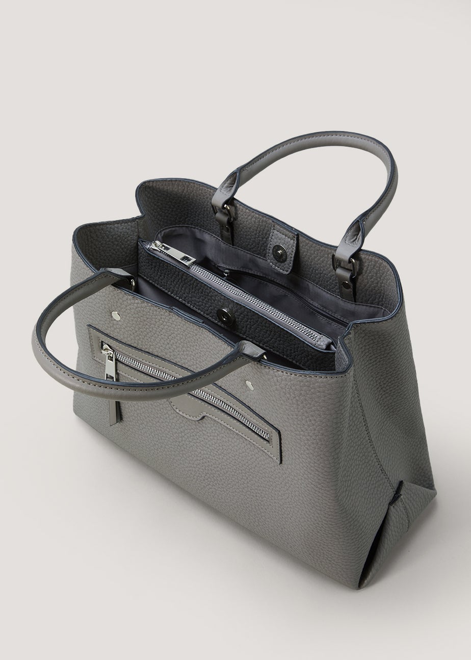 Grey Triple Compartment Tote Bag