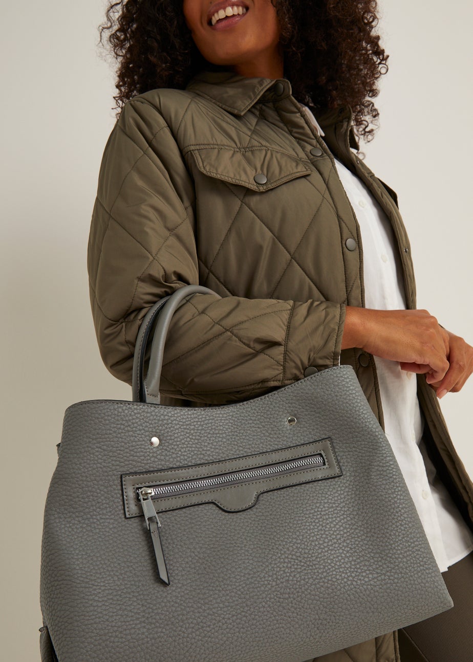 Grey Triple Compartment Tote Bag