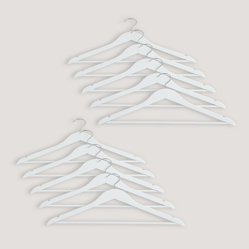 10 Pack White Wooden Hangers