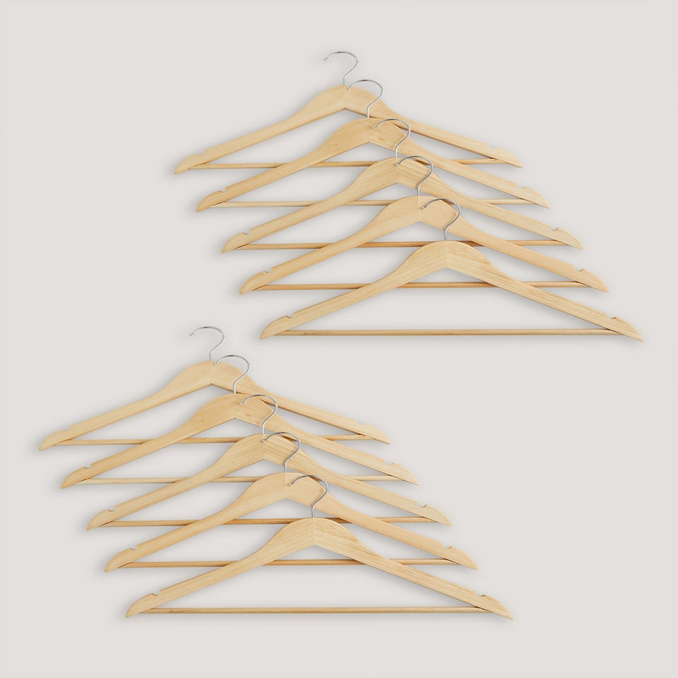 10 Pack Natural Wooden Hangers