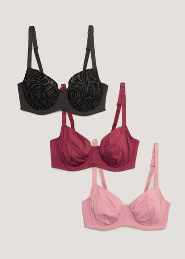 3 Pack DD+ Plain & Zebra Flocked Padded Bras