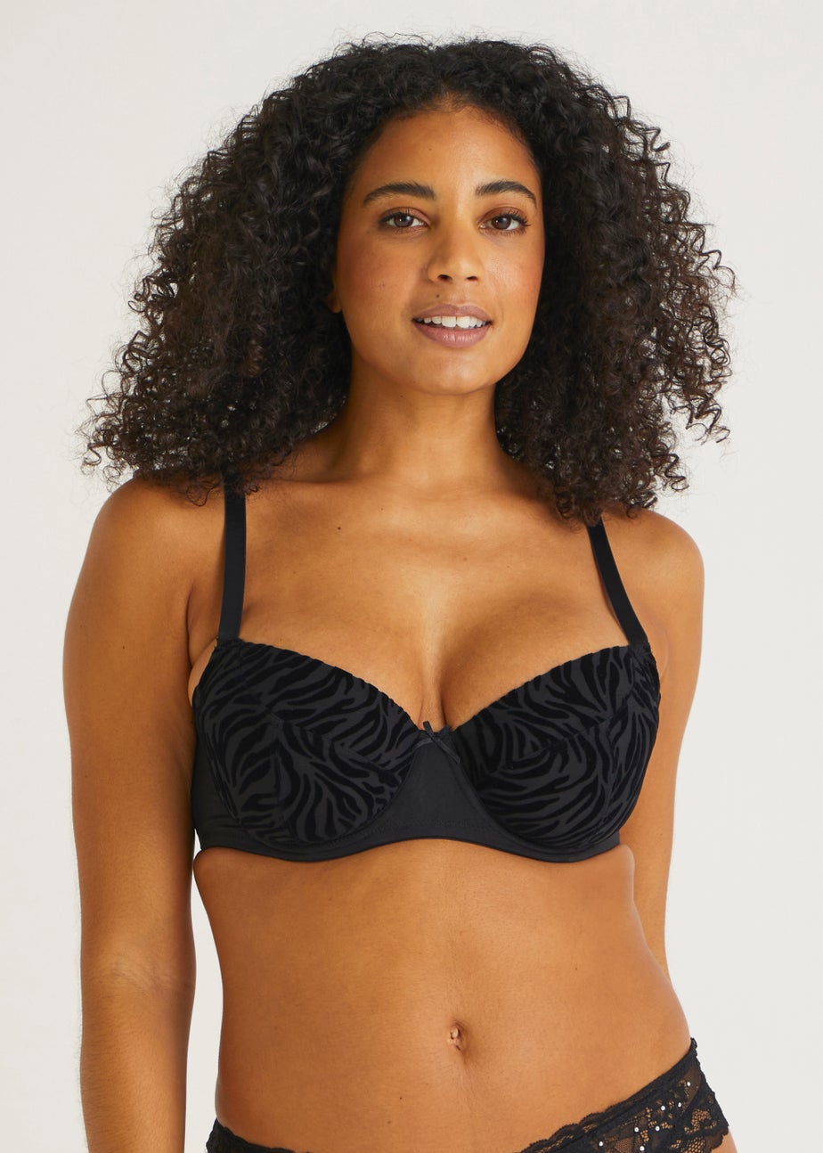 3 Pack DD+ Plain & Zebra Flocked Padded Bras